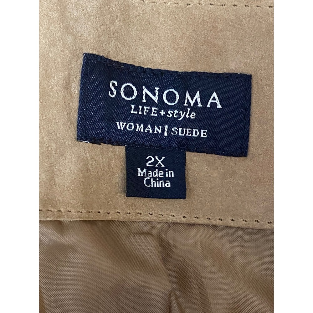 Sonoma Life Style‎ Woman Suede Jacket 2X Tan Leather Lined Outerwear - Picture 4 of 8